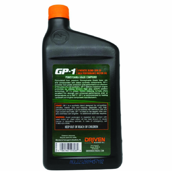 Driven Racing Oil 19306 GP-1 10W-30 Synthetic Blend High Performance Motor Oil